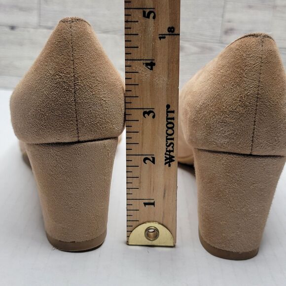 Stuart Weitzman Marymid Beige Suede Block Heel Pump 8.5 Career Money Minimalist - Picture 11 of 11